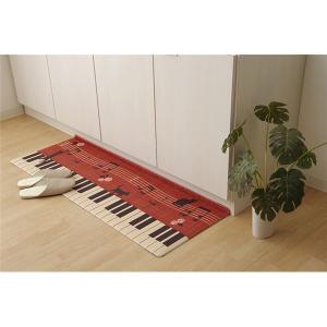 簡単ケア キッチンマット 台所マット レッド 猫柄 約45 180cm 防滑