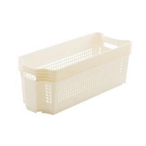 まとめ 収納カゴ 収納ケース スリム 浅型 アイボリー スタックカーゴ 24個セット メッシュ 積み重ね可 期間限定