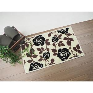 バラ柄 玄関マット フロアマット 約45 75cm ベージュ 長方形 リビング 洗える 入口 代引不可 防滑加工 通信販売 アイビーiii