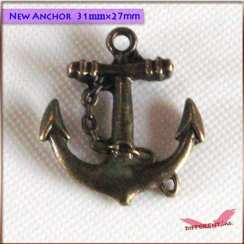 銅古美チャームパーツ ミドルサイズ アンカー 両面デザイン