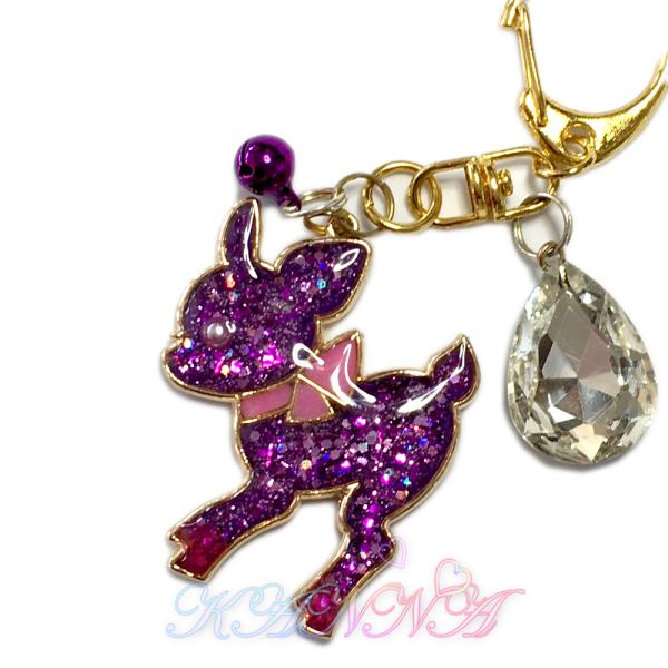 パープルの可愛いバンビさんキーホルダーレジン製 ビジュー付き  by Kanna