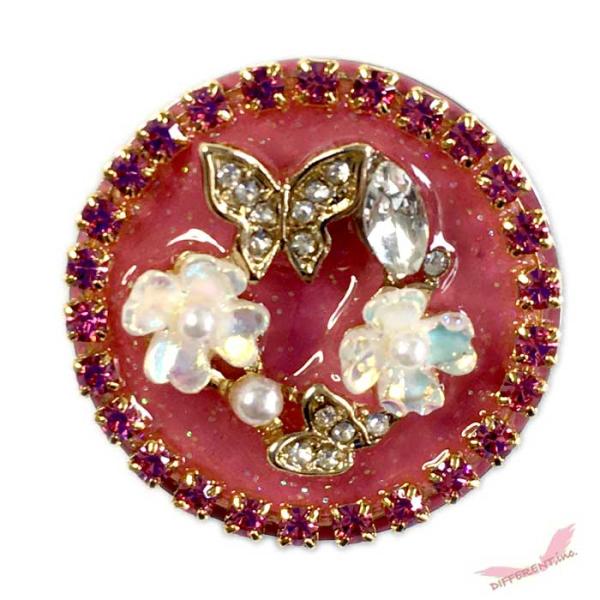 お花と蝶々 スワロフスキーダイヤレーン ローズ デコ  ゴルフマーカー クリップセット