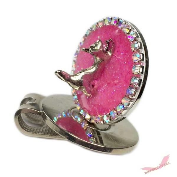 伸びをするネコ mini3D ピンクラメベース ゴルフマーカー クリップ付