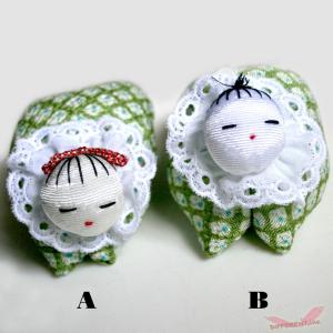 稚児クリップ つるし雛 かわいい童 お花格子縞 緑の商品画像