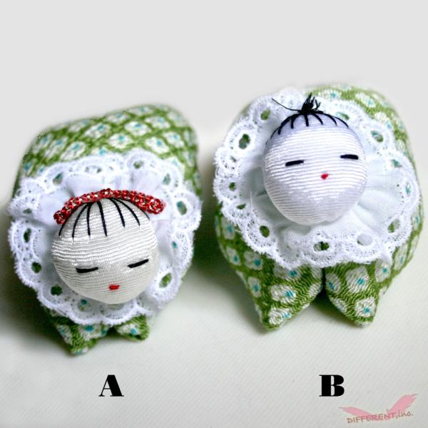 稚児クリップ つるし雛 かわいい童 お花格子縞 緑