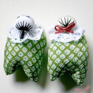 稚児クリップ つるし雛 かわいい童 お花格子縞 緑の詳細画像2