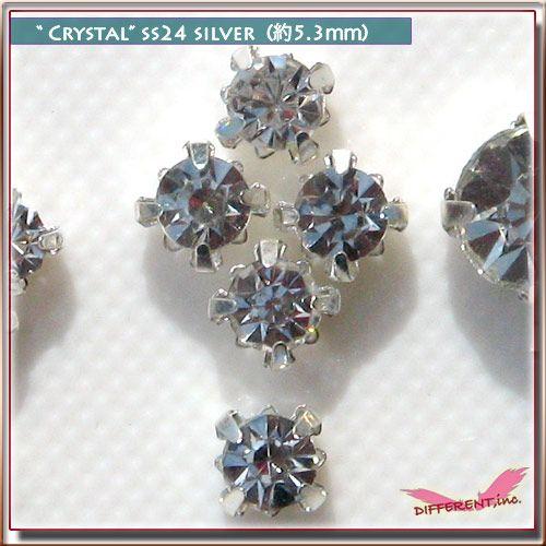 ネイルに、クリスタルストーン Silver座金付きSS24 3粒 盛りデコ、縫い付けに
