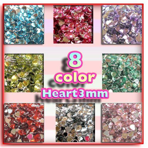 ハートラインストーン 3mm 8Color 100粒　デコにネイルにかわいいストーン