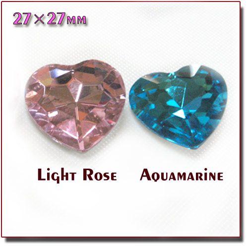 デコ ガラスジュエリー ハートストーン ライトローズ/アクアマリン