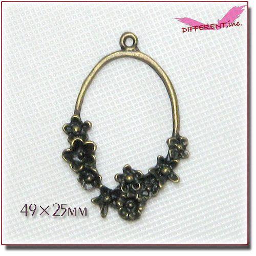 デコ＆チャーム  花飾り風 オーバル 金古美