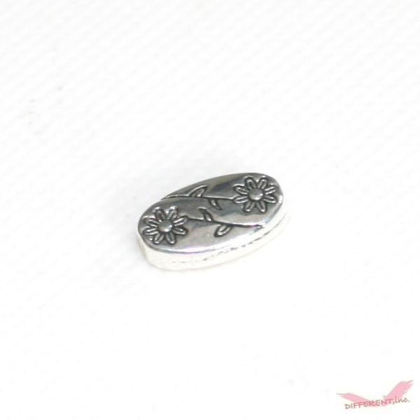 ミニサイズ 花柄 メタルビーズ 小判型 ヴィンテージシルバー