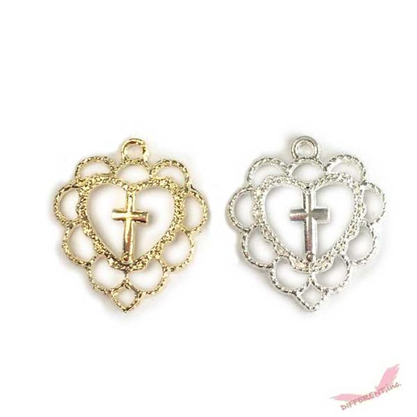 クロス ハート デザイン チャーム 21mm*18mm