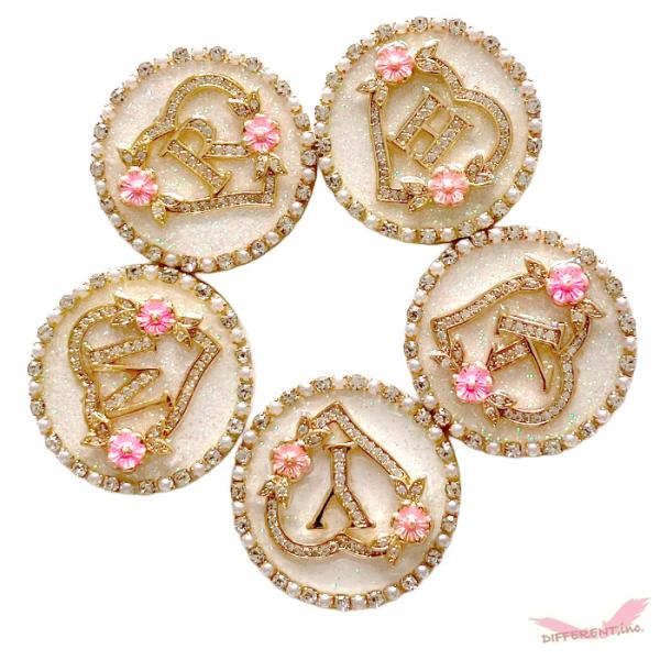 ゴルフマーカー ハートにアルファベット クリスタル＆フェイクパールダイヤレーン デコ イニシャルマー...