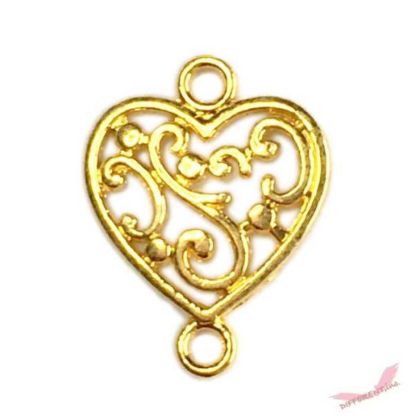 ハート 蔦デザイン イエローゴールド コネクター 透かし アクセサリーパーツ