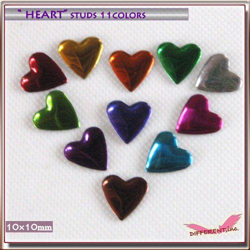 【在庫処分】ハート 10mm カラフルスタッズ11color ネイル＆デコ アルミスタッズ hotf...