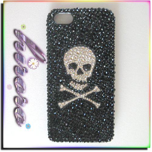iPhone5/5sケース スワロフスキー スカル ストラップ穴有り