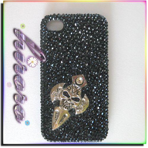 iPhone5/5sケース スワロフスキー メタルスカル ストラップ穴有り