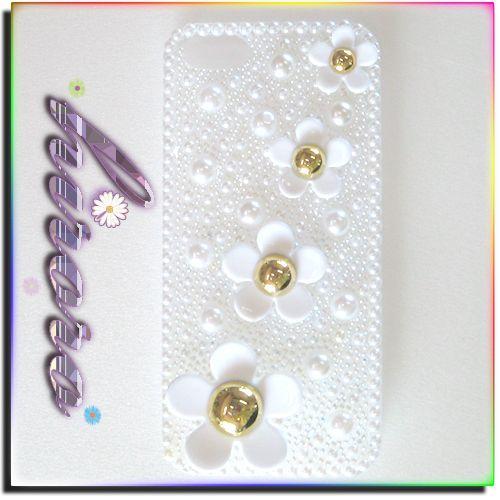 iPhone5/5sケース 半円パール フラワーパーツ