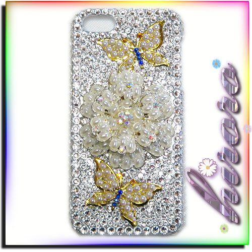 iPhone5/5sケース フラワーパーツ&amp;メタル蝶々スワロフスキー クリスタル約800粒使用 no...