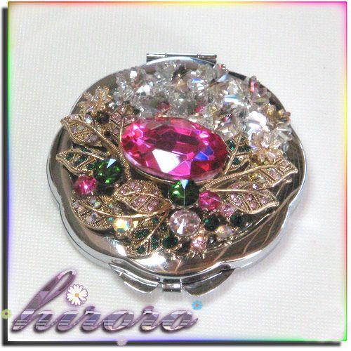 お花型コンパクトミラー 合金パーツ クリスタルストーン no.22