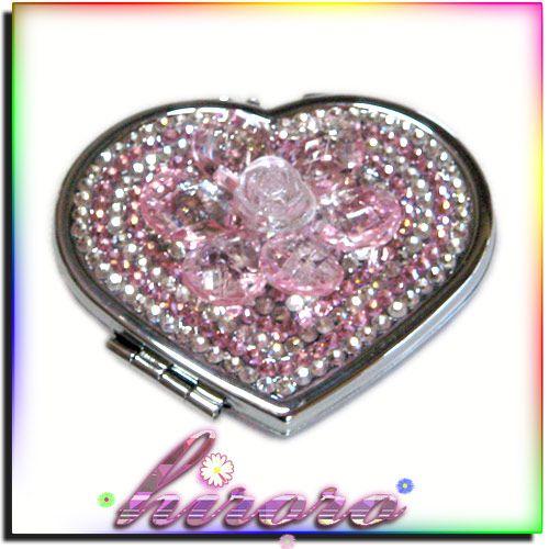 ハート型コンパクトミラー フラワーパーツ クリスタルストーン no.23