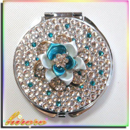 丸型コンパクトミラー フラワーパーツ クリスタルストーン no.24