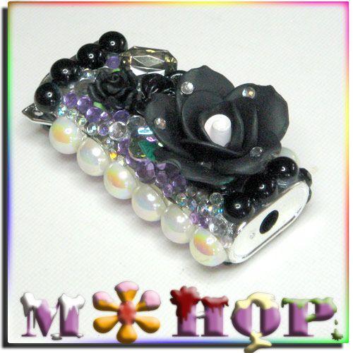 セレブデコ　小悪魔系　黒バラ全面デコライターケース　手作りデコ by M＊HOP