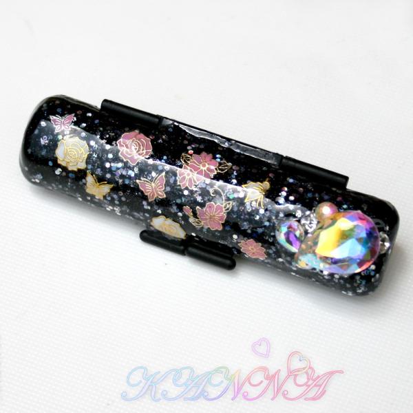 高級ガラスビジュー付ブラックキラキラ印鑑ケースデコ　by Kanna