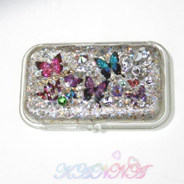 少し訳あり 美しいデザインのbutterflyキラキラ印鑑ケース　スワロ　シルバーby Kanna