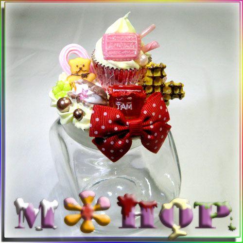 ラブリー Sweets ドットリボン、カップクリーム他 キャンディーポット