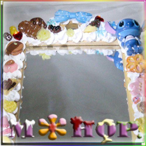 スティッチ 手作りデコ フック付きミラー　スイーツデコ