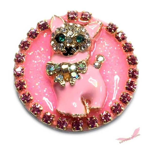 お上品ネコ スワロフスキーダイヤレーン ローズ ゴルフマーカー クリップ付