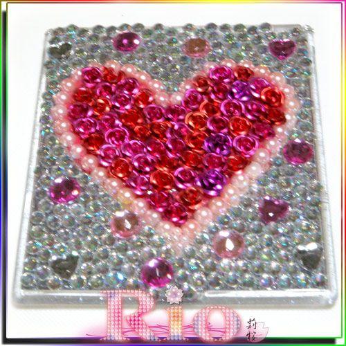 デコ ハート＆バラの折りたたみミラー by-rio