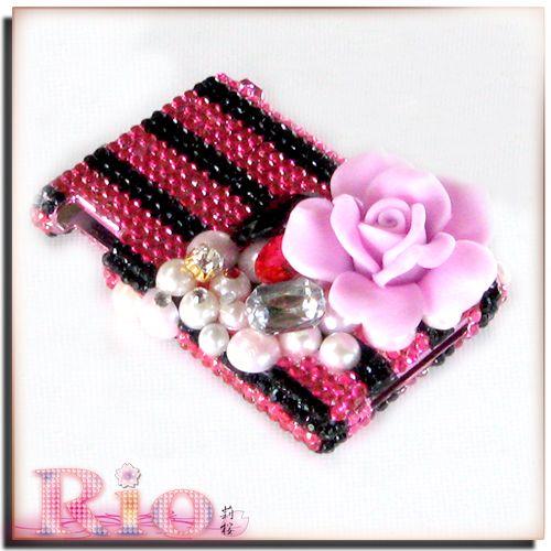 レディ ピンク×ブラックのストライプ  デコ ミンティケース  by-rio