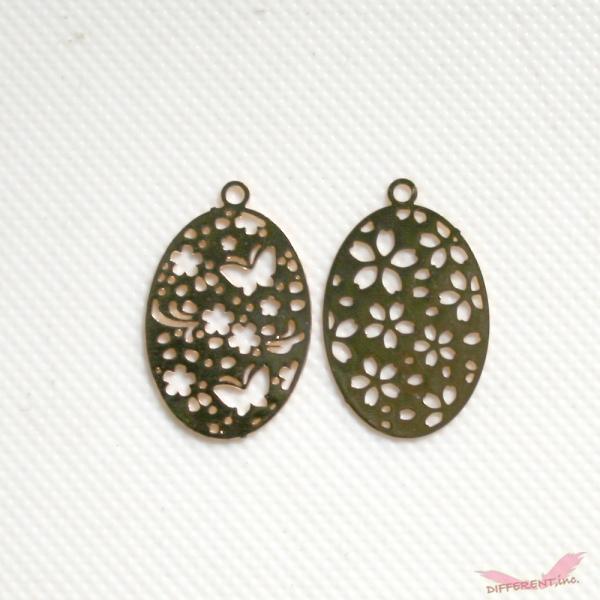 桜と蝶々 オーバル ゴールド 透かし パーツ