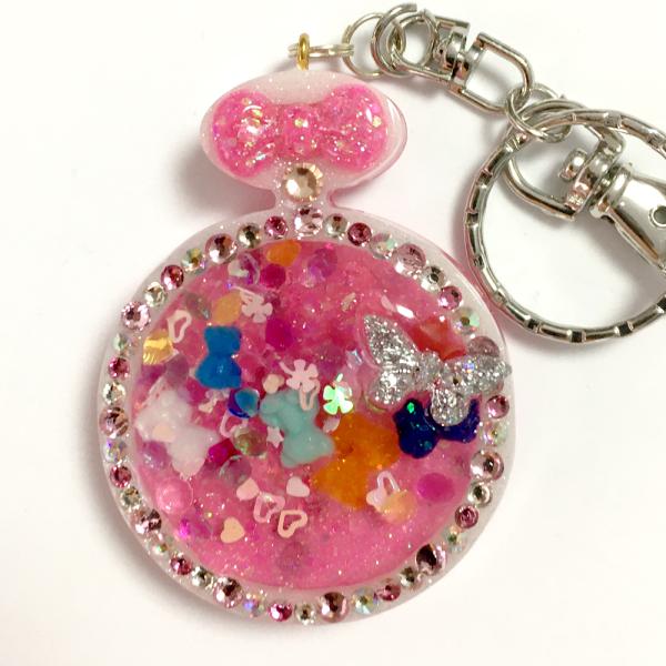 大流行♪ 中身が動く シェイカー  バッグチャーム キーホルダー 懐中時計 ピンク  by Kann...