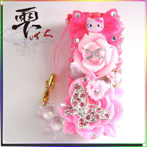 姫系 ワンポイントキティ ライターケース チャーム付 全デコ by-雫