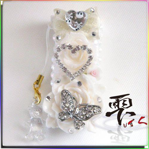 姫系 スワロ使用 ベビーホワイト ライターケース チャーム付 全デコ by-雫