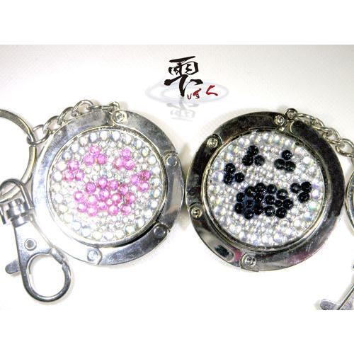 バッグハンガー にゃんこ＆わんこ 肉球デザイン ピンクとブラック 雫