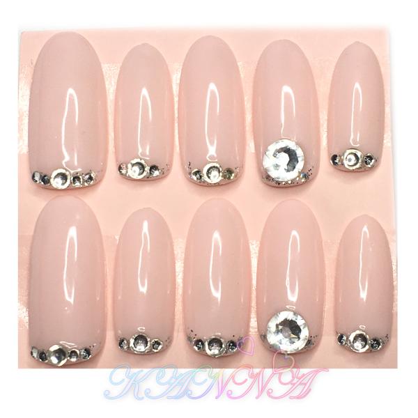 シンプルピンクベージュのストーンネイル ネイルチップ by Kanna