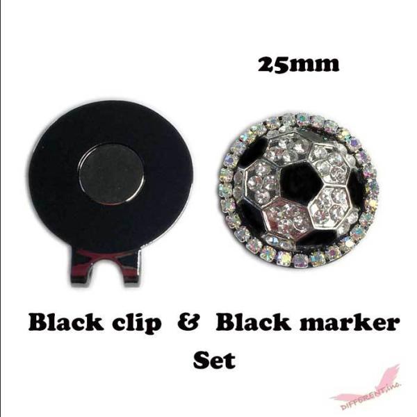 サッカーボール ゴルフマーカー クリップセット ブラックマーカー＆ブラッククリップ使用