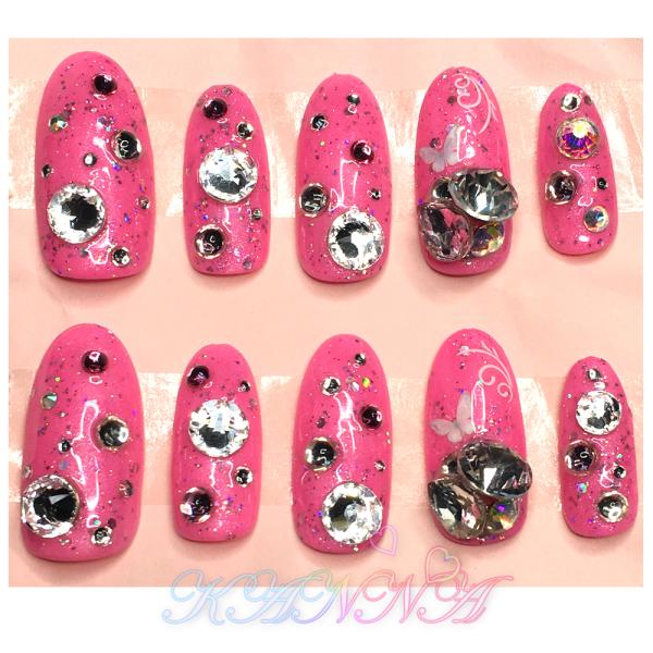 スワロフスキー ストーンのシンプルピンクネイル ネイルチップ by Kanna