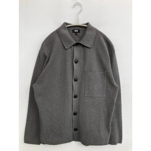 UNIQLO ユニクロ カーディガン/ボレロ S グレー コットン ニット 無地 ミドル丈 長袖 メ...