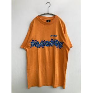 Local Motion Tシャツ/カットソー L オレンジ 花柄・ボタニカル柄 前面プリント ミドル丈 半袖 クルーネック(丸首) メンズ