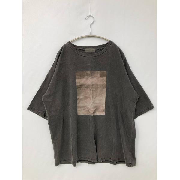 CLEL Tシャツ/カットソー M ブラック 無地 前面プリント ミドル丈 半袖 クルーネック(丸首...