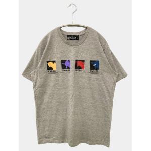 EVANGELION エヴァンゲリオン Tシャツ/カットソー L グレー 前面プリント ミドル丈 半袖 クルーネック(丸首) メンズ レディース