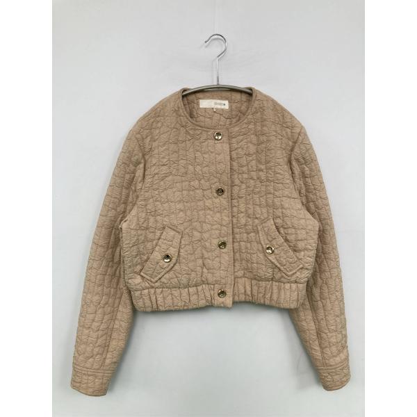 ZARA ザラ ノーカラージャケット USA M ベージュ 無地 キルティング ショート丈 レディー...