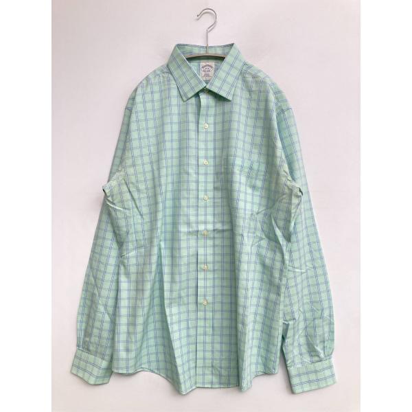 Brooks Brothers ビジネスシャツ 16-36 ライトグリーン コットン チェック柄 長...