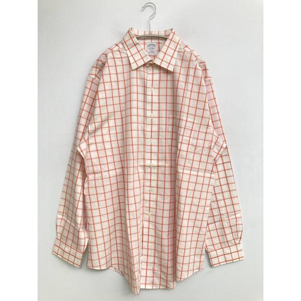 Brooks Brothers ビジネスシャツ 17-35 オレンジ コットン チェック柄 長袖 レ...
