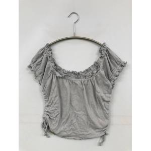 Abeundmor Tシャツ/カットソー F グレー オフショルダー 半袖 無地 レース フリル ショート丈 レディース